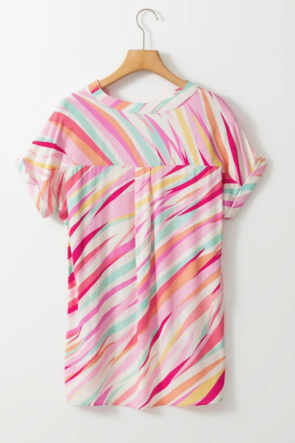 Multicolour Abstract Print High Low Short Sleeve Blouse - Love Salve